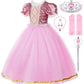 Jerrisapparel Girls Princess Costume Birthday Party Cosplay Purple Dress With Accessories (Pink With Accessories, 7)