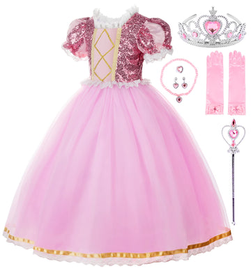 Jerrisapparel Girls Princess Costume Birthday Party Cosplay Purple Dress With Accessories (Pink With Accessories, 7)