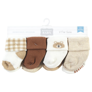 Hudson Baby Unisex Baby Cotton Rich Newborn And Terry Socks, Teddy Bear, 0-6 Months