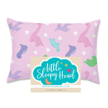 Little Sleepy Head Toddler Pilllowcase 13 X 18-100% Cotton & Hypoallergenic (Dinosaurs Pink)