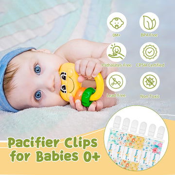 Babygoal Floral Pacifier Clips, 6 Pack Binky Paci Holder Clips And Leash For Boys And Girls Fits For Most Pacifier, Binkie Style