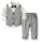 Little Boys Gentleman Formal Suit Set With Vest, Pant, Shirt, And Bow Tie,Baby Boys Long Sleeve Wear Weding 4Pcs Outfit (White,