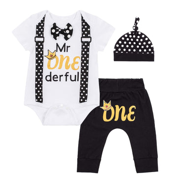 Baby First Birthday Outfit Boy Gifts Funny Bowtie One Year Old Boys Romper Bodysuit Set (12-18 Months) Black