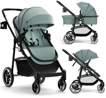INFANS 2 in 1 Baby Stroller, High Landscape Infant Stroller & Reversible Bassinet Pram, Foldable Pushchair with Adjustable Canop