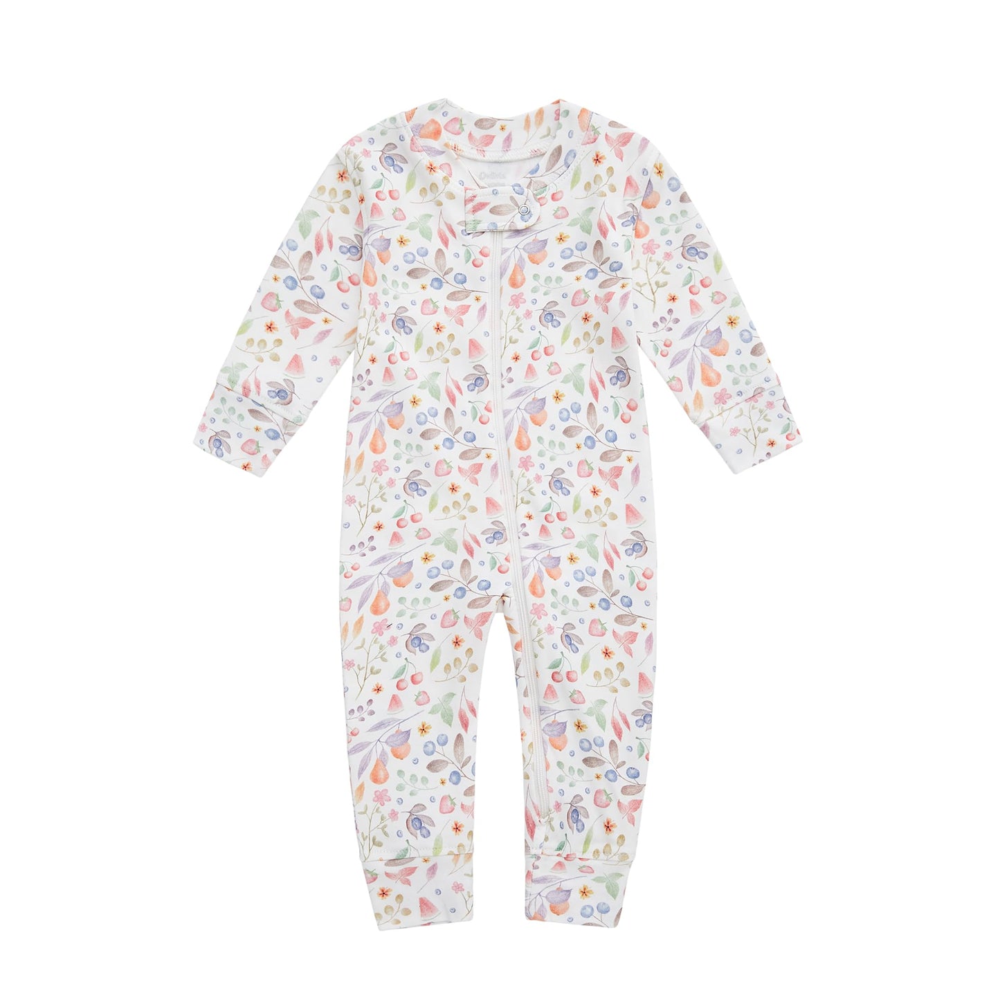 Owlivia Organic Cotton Baby Boy Girl Zip Up Sleep N Play, Footless, Long Sleeve(0-3 Months, Fruit Printing)