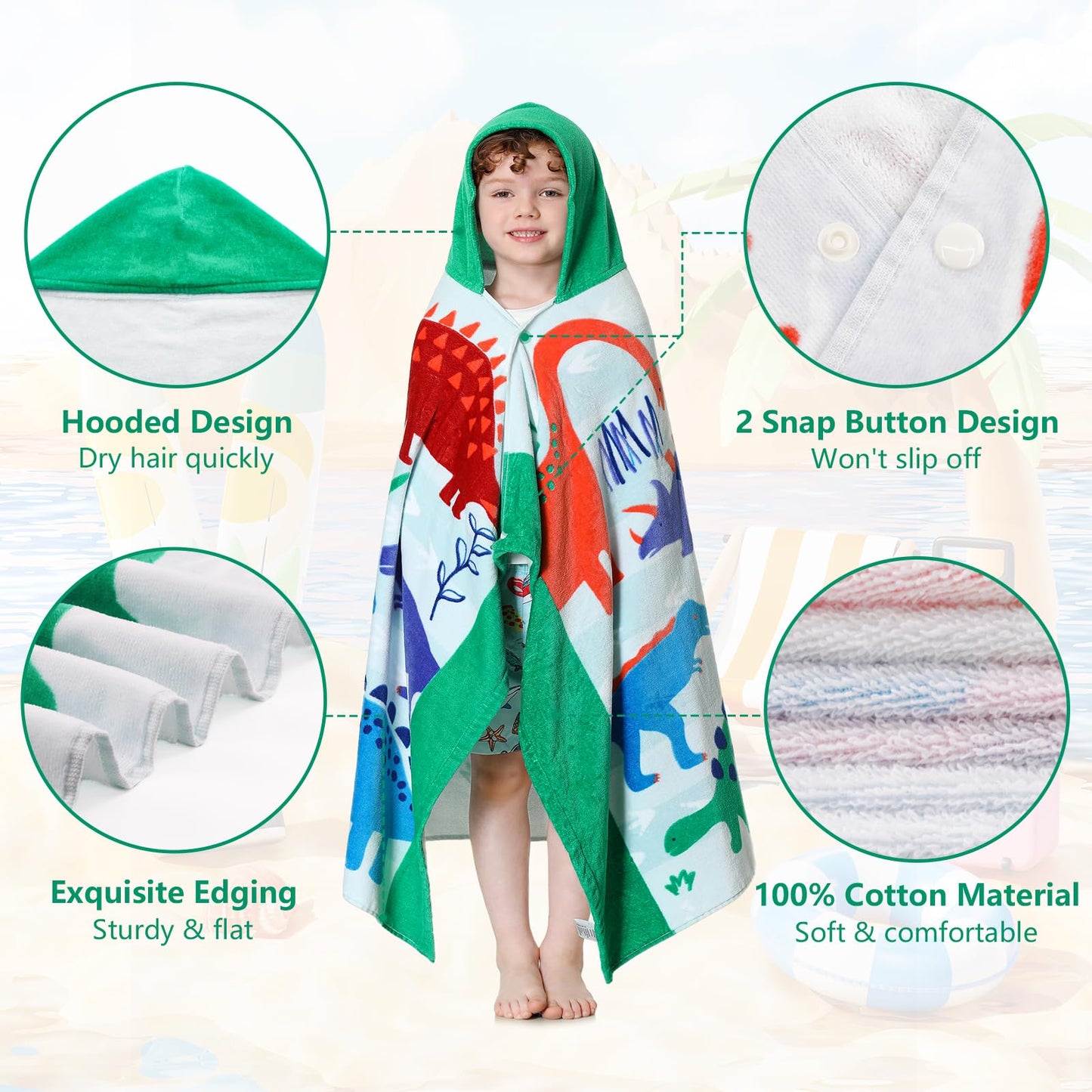 Mokani Kids Cotton Hooded Towels | Super Soft & Thick & Super Absorbent | 50' X 30' Beach Bath Swimming Towels For Girls Boys