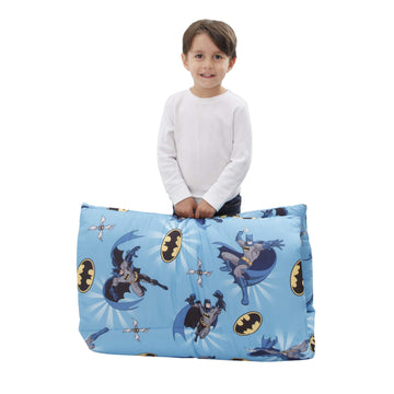 Batman - Blue, Grey & Yellow Deluxe Easy Fold Toddler Nap Mat, Blue, Yellow, Black, Grey