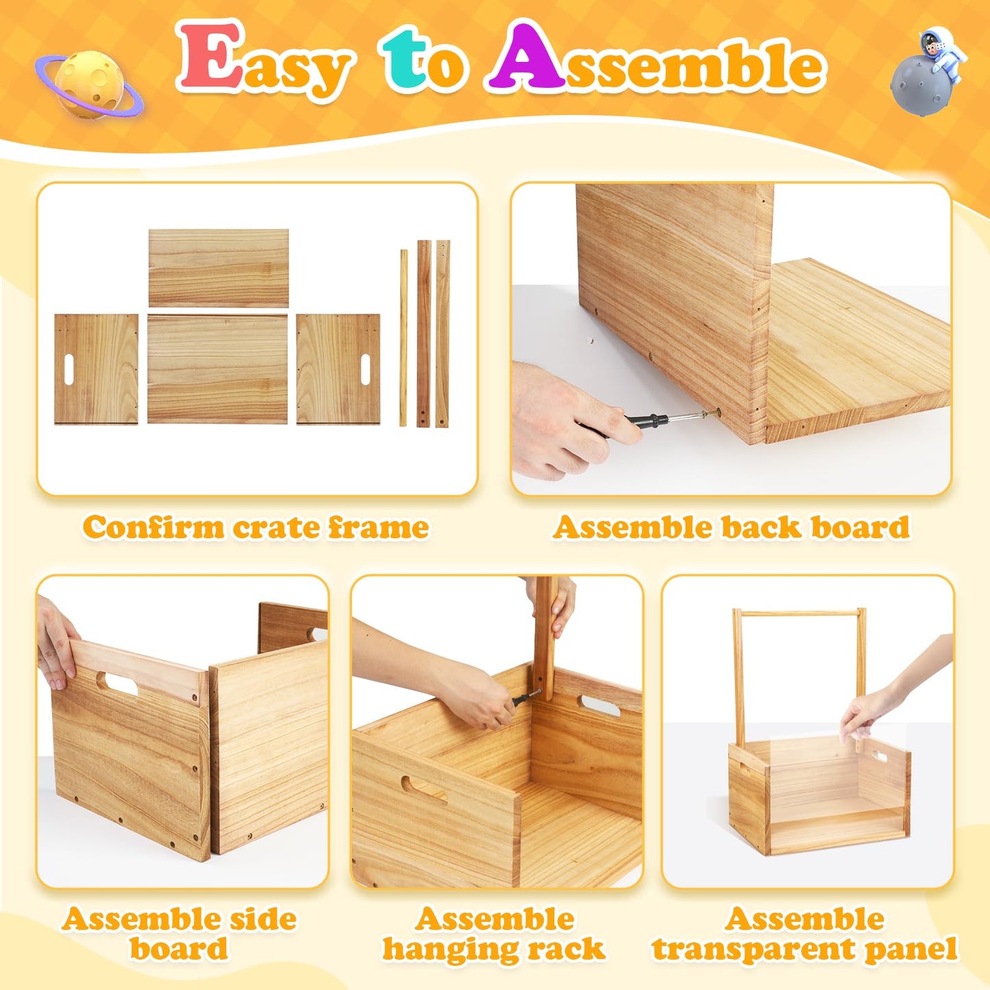 Orionstar Wooden Baby Shower Crate Closet, Baby Gift Basket With Handle, Baby Shower Basket Closet For Baby Clothes, Pregnancy G