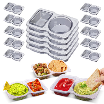 15 Sets Double Compartment Snack Containers, Reusable Or Disposable Condiment With Lids For Sauces, , Ideal For On The Go Snack 