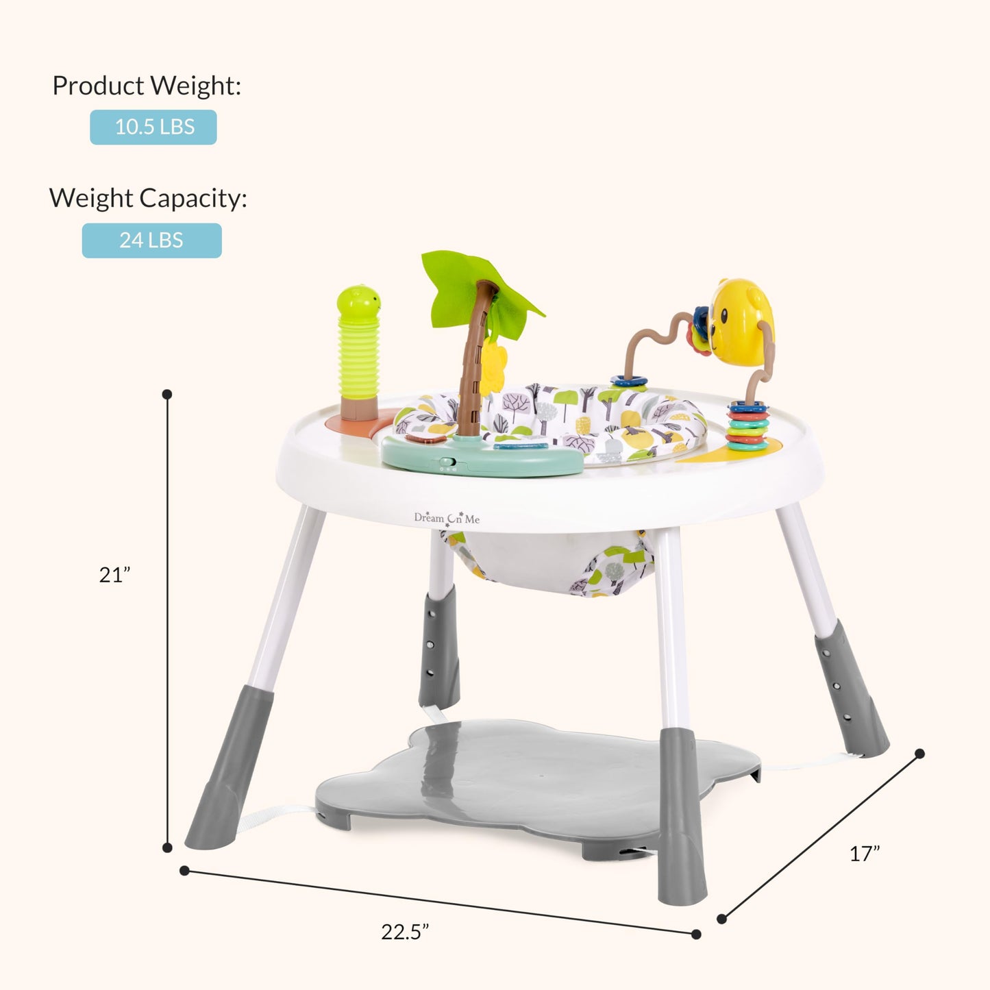 Dream On Me Curio Sit N Seek Baby Activity Center in Lime, 2 in 1 Activity Center and Play Table with 3 Detachable Toys and Musi