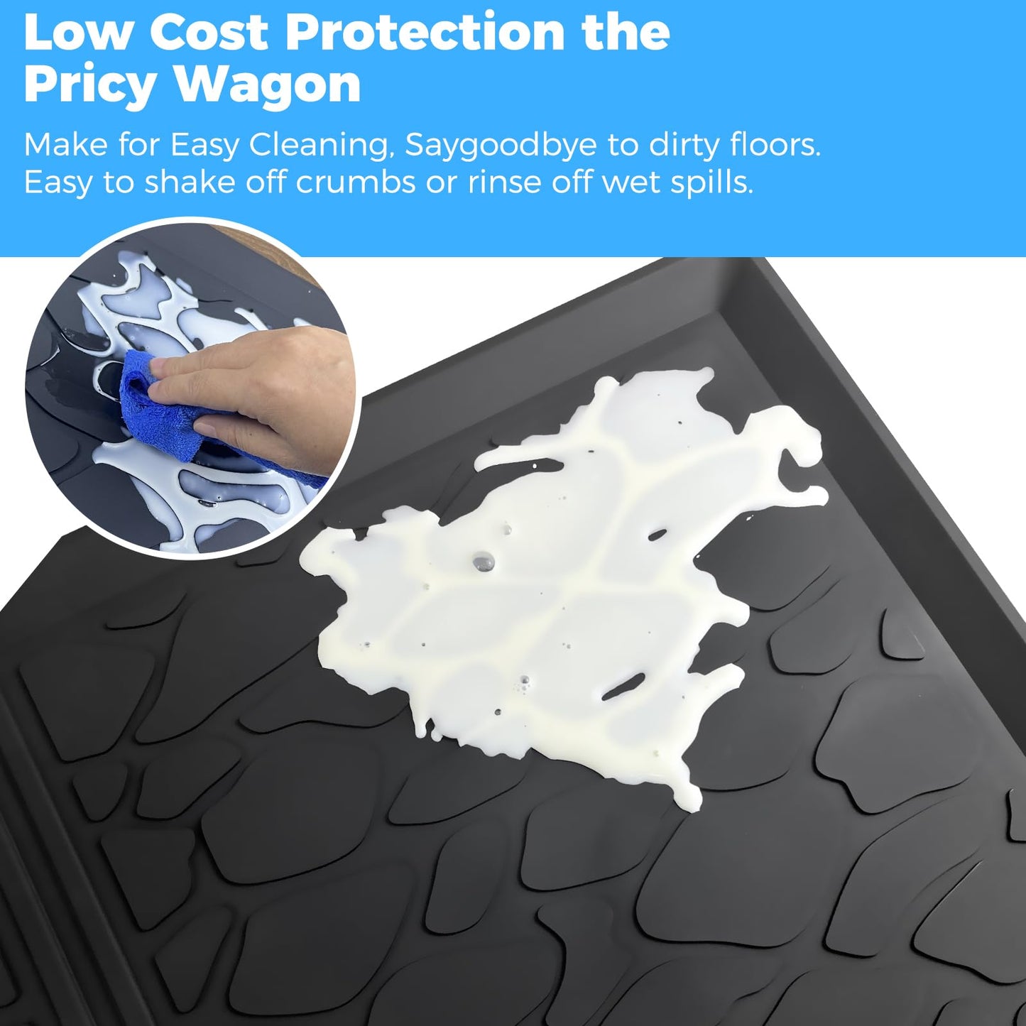 Myvikcar All Weather Mat For W2 Series, 30X16 Inch Foldable Silicone Stroller Wagon Floor Insert Pad With Two Hooks