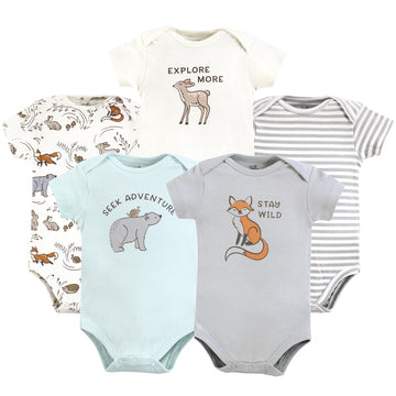 Touched By Nature Unisex Baby Organic Cotton Bodysuits, Dreamy Woodland, Preemie