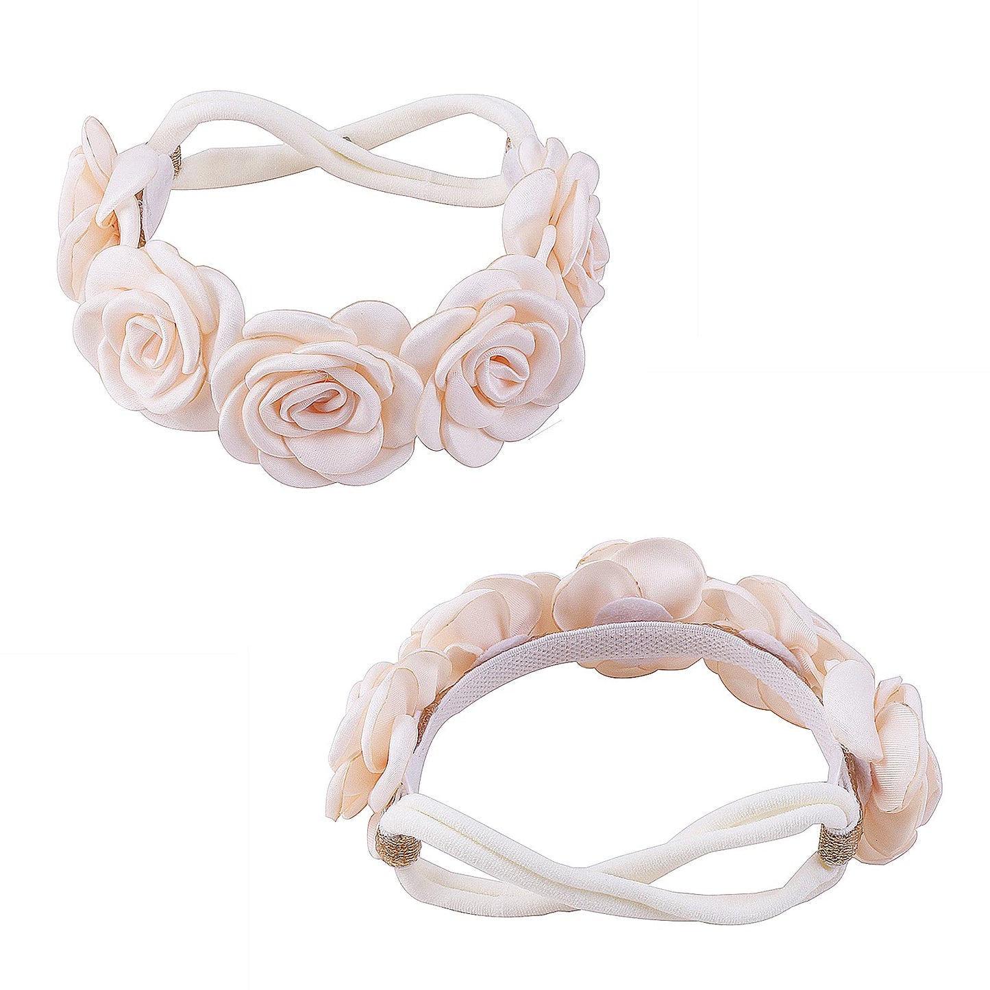 Mligril 3Pcs Baby Girl Floral Headbands Set-Elastic Hair Band Crown Flower Wraps For Newborn Infant Toddler (3, Off White)