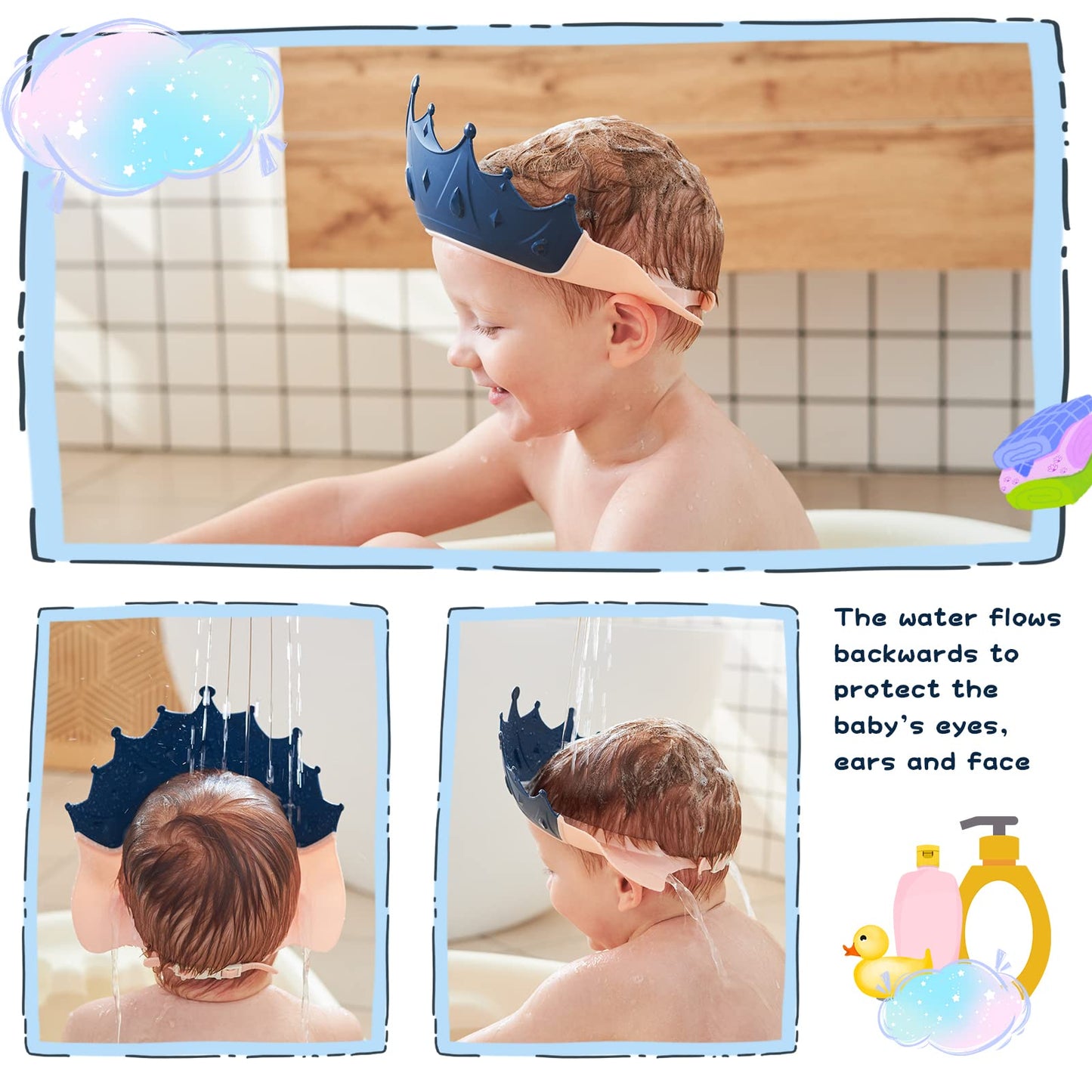 Fusacony Baby Shower Cap Shield, Shower Cap For Kids, Visor Hat For Eye And Ear Protection For 0-9 Years Old Children, Cute Crow