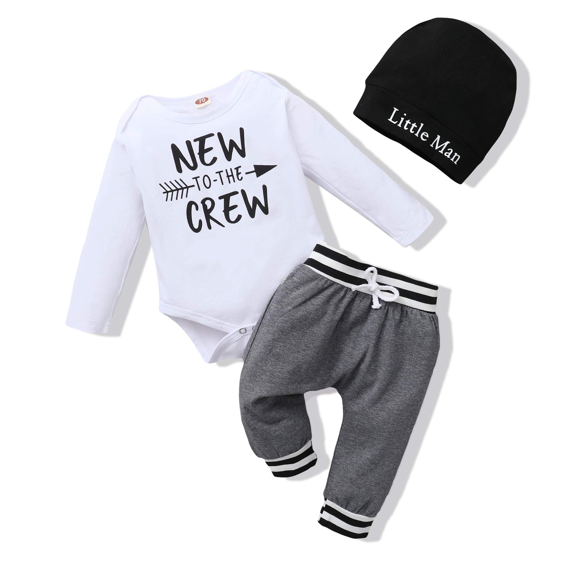 Renotemy Infant Baby Boy Outfits Long Sleeve New To The Crew Toddler Boy Clothes Outfits Fall Winter Baby Boy Clothes 6-9 Months