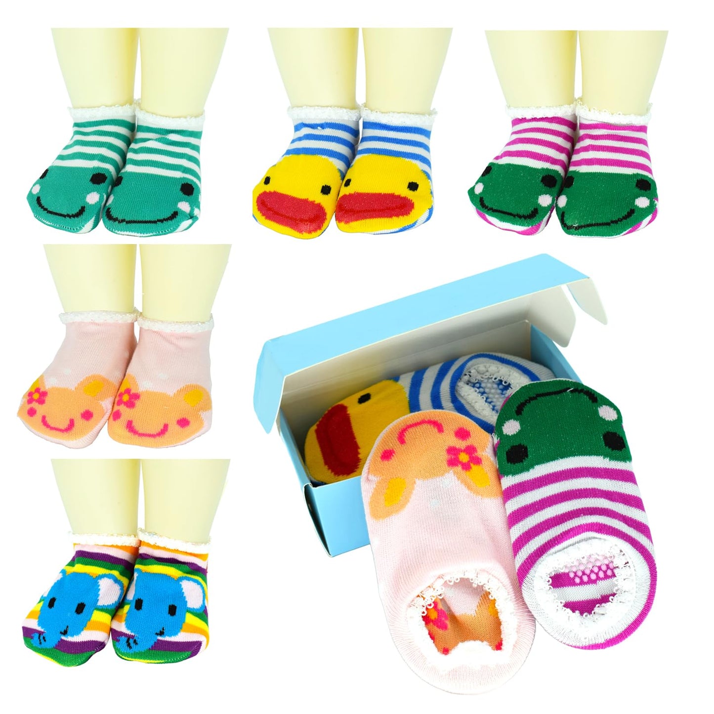 Fly Love 5 Pairs Baby Toddler Newborn Infant Stripes Anti Slip Non Skid Socks No-Show Crew Boat Cotton Slipper Sock