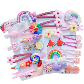 Baby Girl'S Hair Clips Cute Hair Accessories Colorful Rainbow Flower Fruit Dessert Patterns Barrettes For Baby Girls Teens Toddl