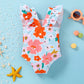 Newborn Baby Girl Ruffle Swimsuit Infant Toddler One Piece Floral Bikini Beach Bathing Swimwear Set (6-12 Months, Orange)