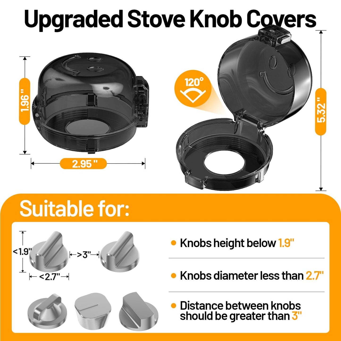Upgraded Stove Knob Covers For Child Safety, Gliship 5 Pack Double-Key Design Baby Safety Gas Oven Knob Covers With Adhesive Hea