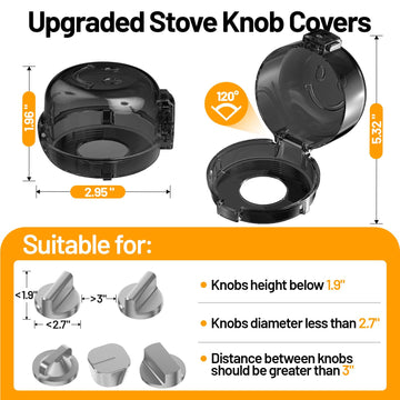 Upgraded Stove Knob Covers For Child Safety, Gliship 5 Pack Double-Key Design Baby Safety Gas Oven Knob Covers With Adhesive Hea
