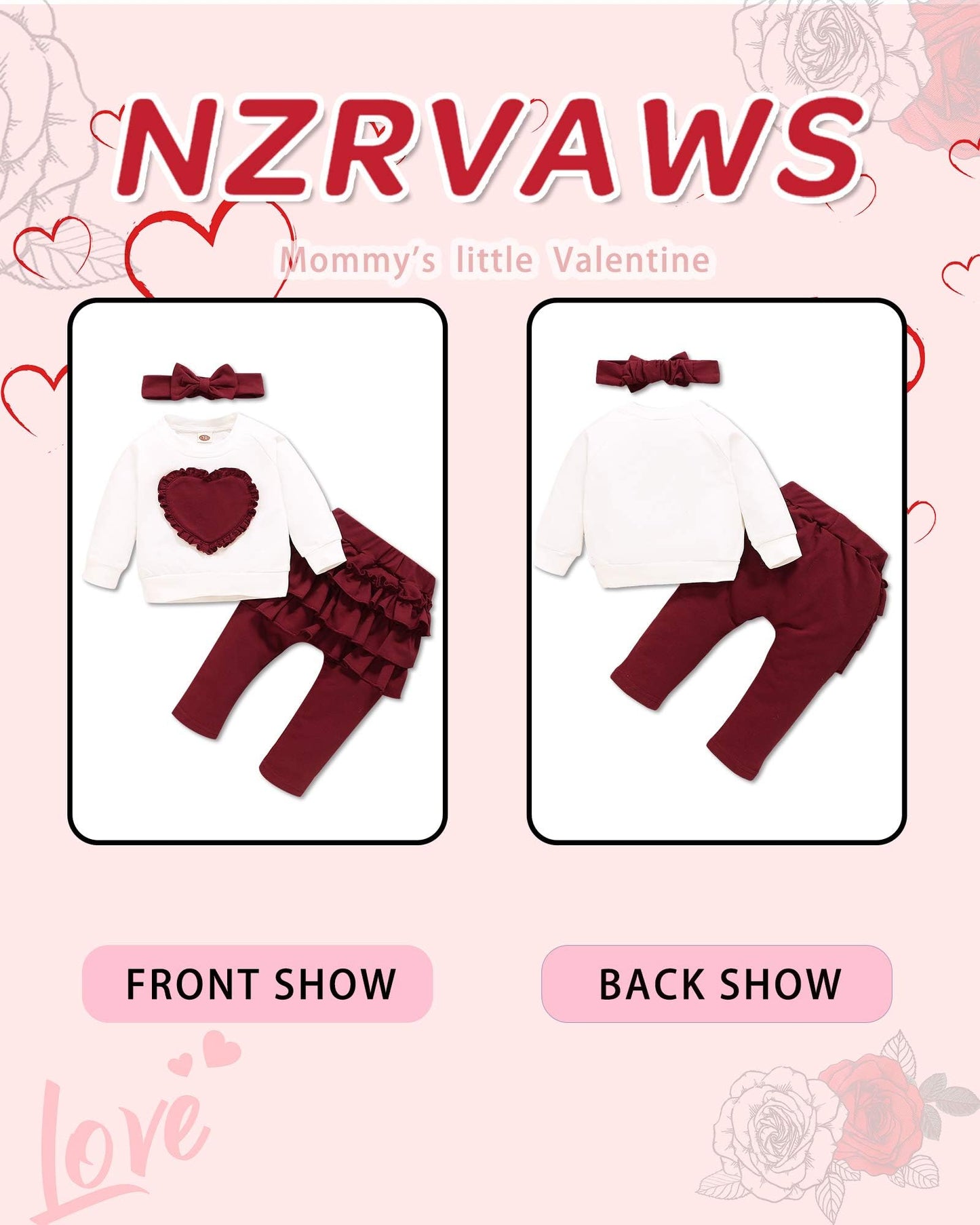 Nzrvaws 2T Girl Clothes Baby 3T Toddler Girl Outfit Love Heart Sweater Long Pant Clothing For Infant Girl