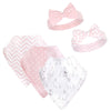 Hudson Baby Unisex Baby Cotton Bib And Headband Or Caps Set, White Bunny, One Size