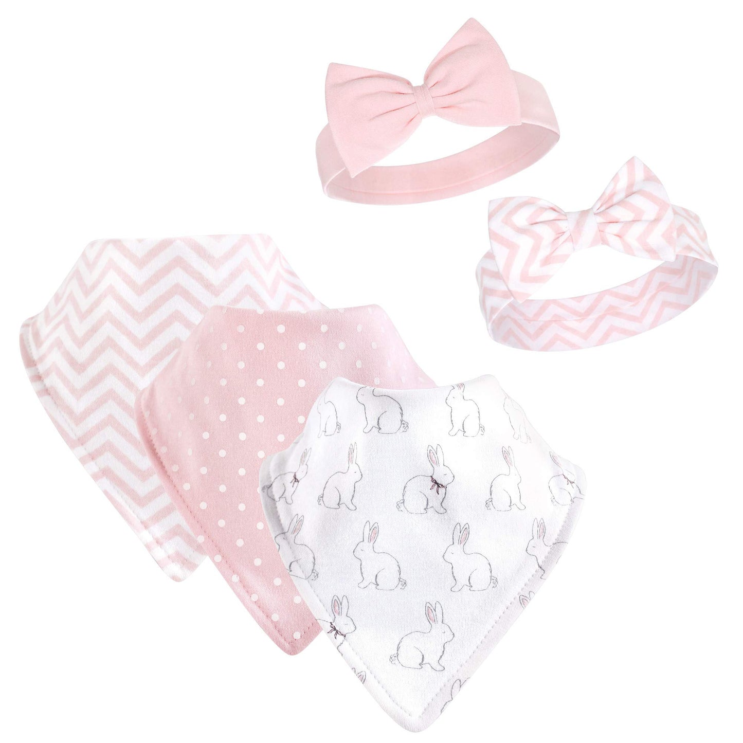 Hudson Baby Unisex Baby Cotton Bib And Headband Or Caps Set, White Bunny, One Size