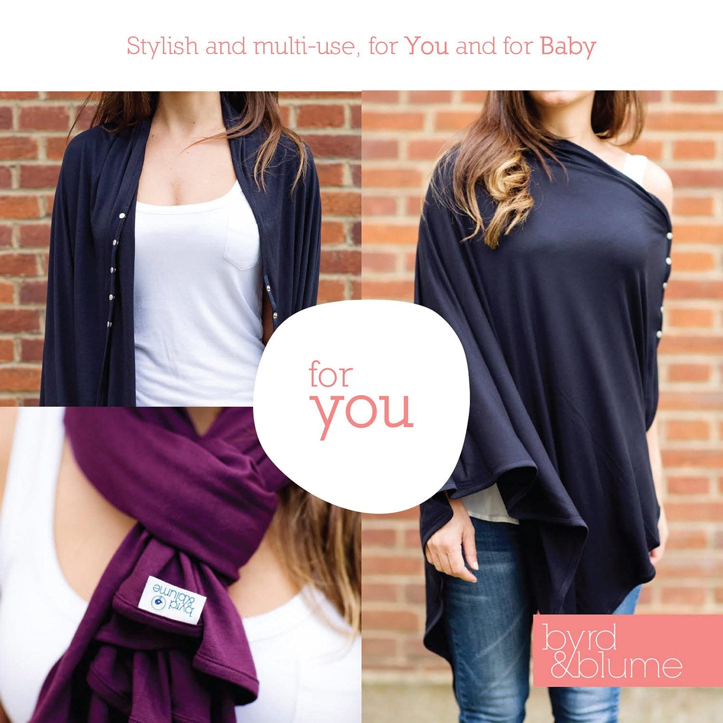 Byrd & Blume Maternity Nursing Cover Breathable Lightweight Breastfeeding Cover Wrap Shawl Scarf Poncho Full 360 (Navy, One Size
