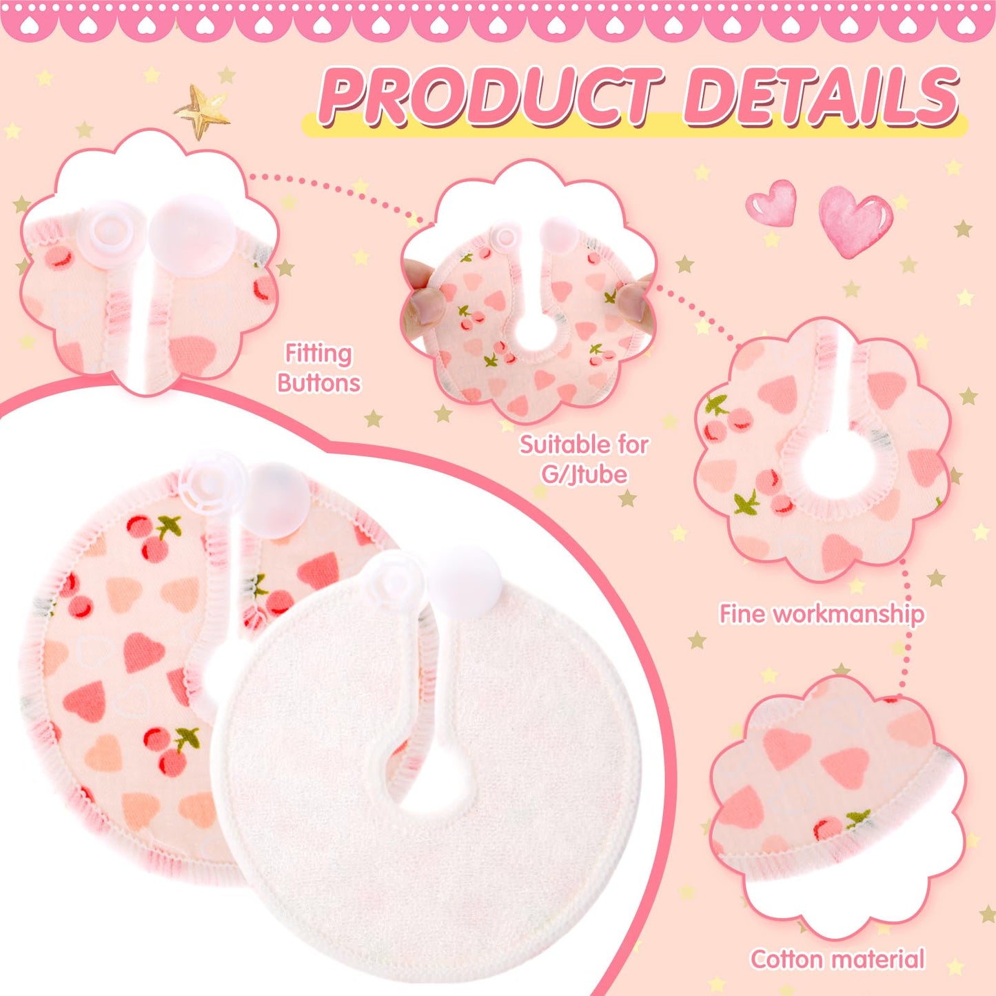 Threlaco 48 Pcs Gtube Button Covers Feeding Tube Pads Holder Abdominal Reusable Accessories Peg Tube Soft Absorbent Breast Feedi