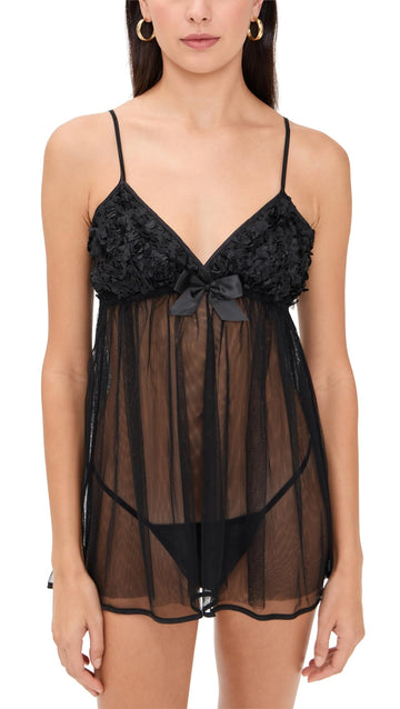 Flora By Flora Nikrooz Womens Bellflower Camidoll with Bikini, Black, Small
