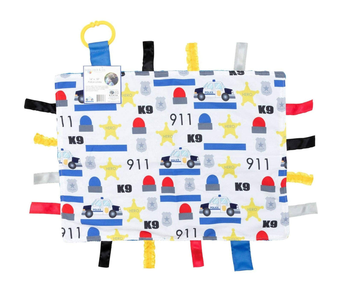The Learning Lovey Police Baby Tag Security Blanket Sensory Toy