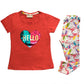 Cotton Half Sleeve TShirt & Pajama Set/Night Suit for Kids Girls with Flippy Sequin Work (Dark Pink, 34 Years)