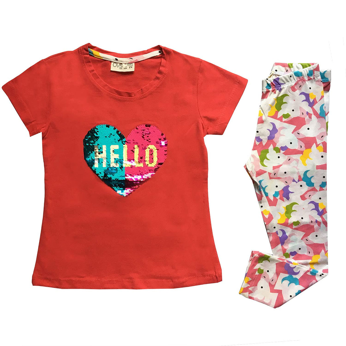 Cotton Half Sleeve TShirt & Pajama Set/Night Suit for Kids Girls with Flippy Sequin Work (Dark Pink, 34 Years)