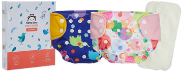 Mama Bear Reusable Cloth Diapers  Pack Of 2 Diapers With 2 Free Inserts, Freesize, For Baby 03 Yrs (Pink, Yellow Elephant)