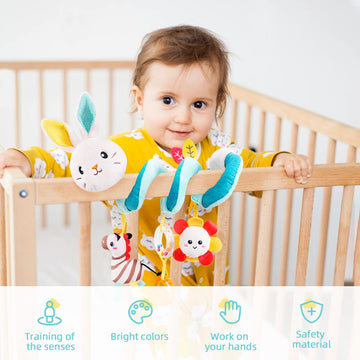 Koty Car Seat Toys, Infant Spiral Plush Toys, Baby Stroller Toys Hanging Crib Activity Toy for CarSeat Crib Bed Stroller, Rabbit
