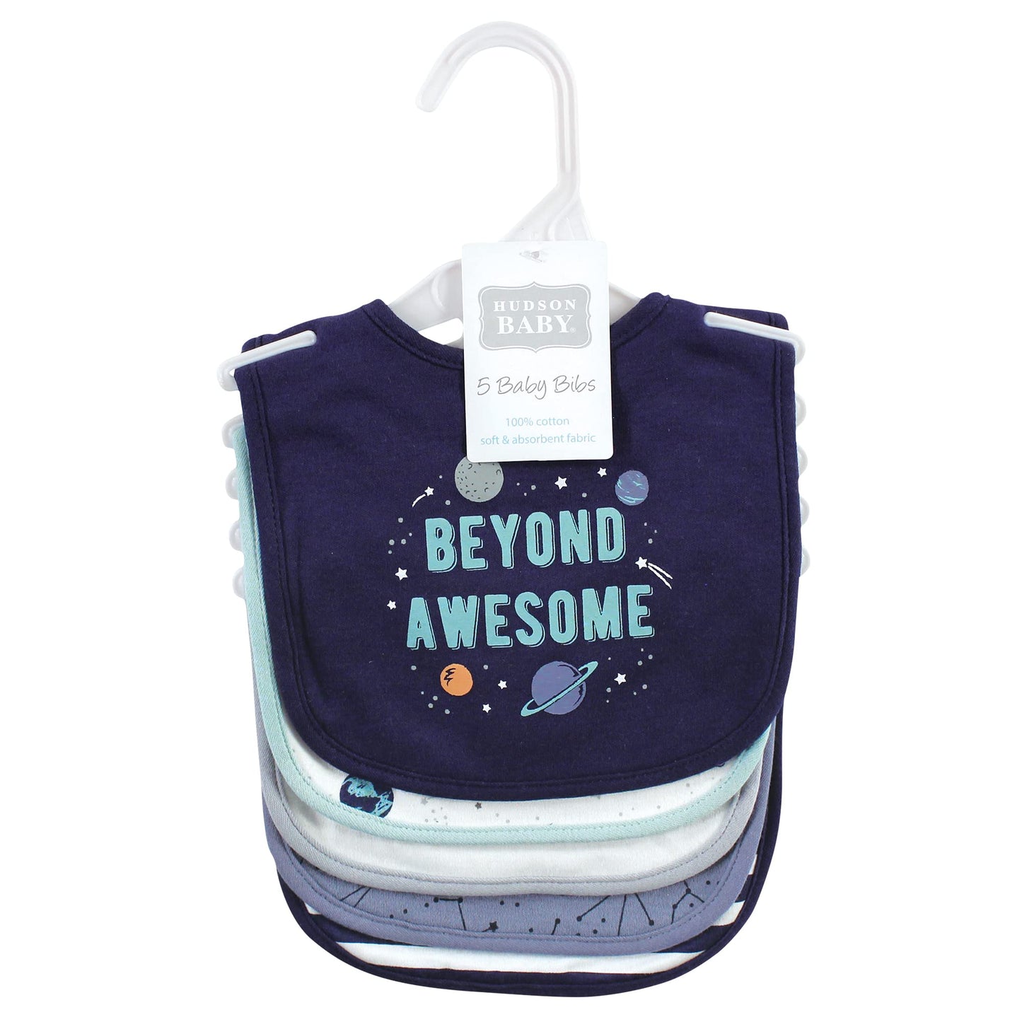 Hudson Baby Unisex Baby Cotton Bibs, Space, One Size