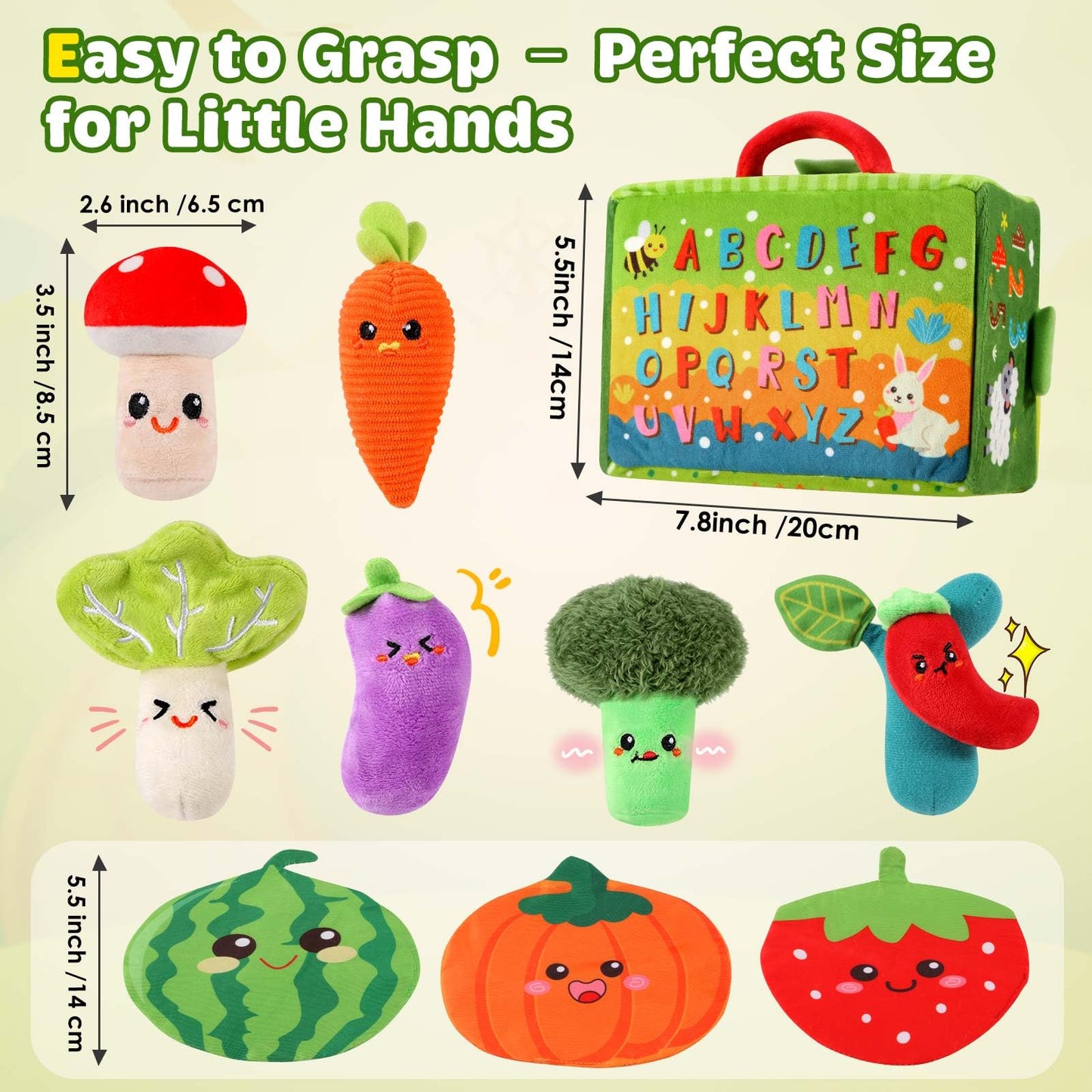 FREYBLI Baby Toys 6-12 Months - Soft Vegetable Garden Plant Plush Toy - 6 Month Old Developmental Toys Gifts, Montessori Sensory