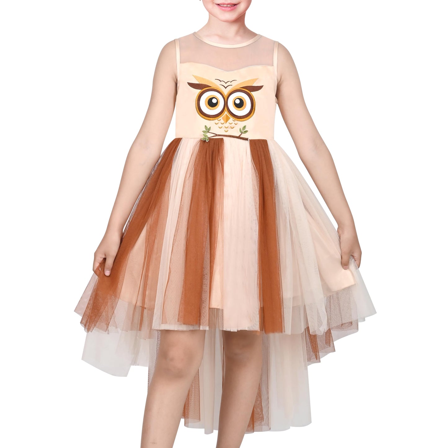Girls Dress Owl Themed Tulle Embroidered Sleeveless Halloween Costume Party Daily Size 8