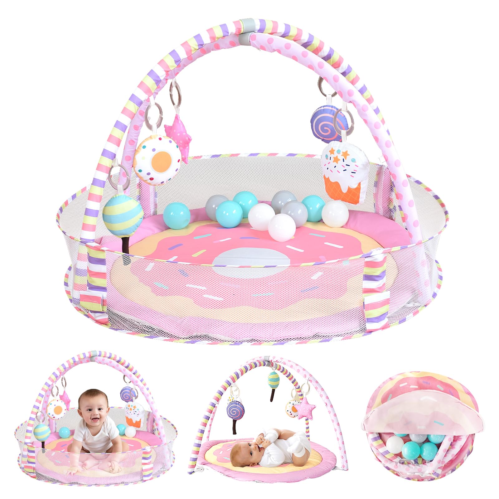 4-In-1 Baby Play Mat & Baby Play Gym,Baby Girl Play Mat Activity Gym, – Cutebaby