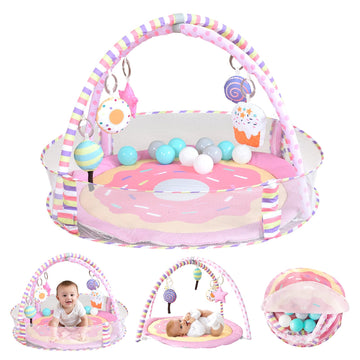 4-In-1 Baby Play Mat & Baby Play Gym,Baby Girl Play Mat Activity Gym, Pink Donut Tummy Time Mat For Babies And Toddlers, Infant