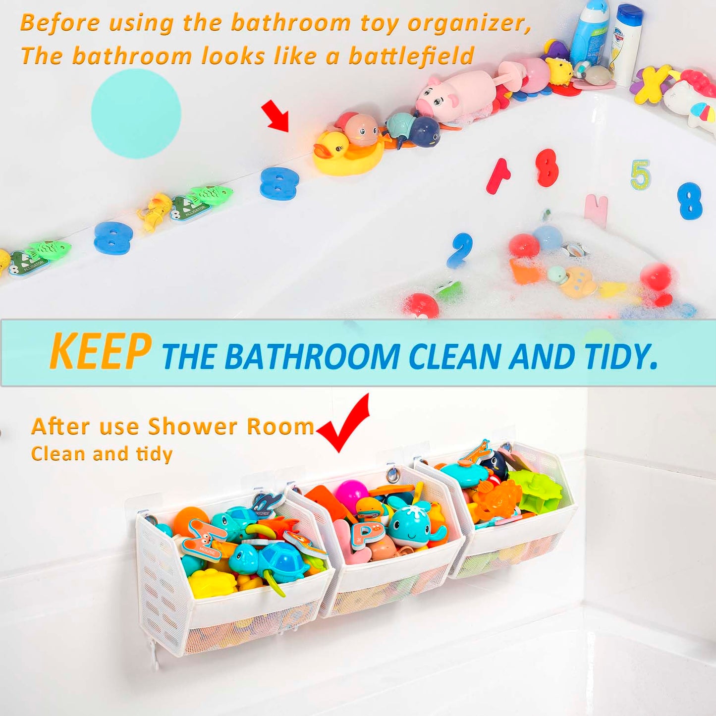 Ligereza bath toy holder 3 Piece Set, Free Arrangement bath toy organizer, Multi-functional bathtub toy holder, Quickly Fish Out