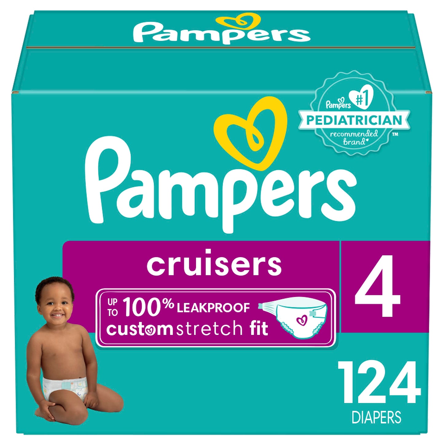 Pampers Cruisers Diapers - Size 4, 124 Count, Disposable Active Baby Diapers with Custom Stretch