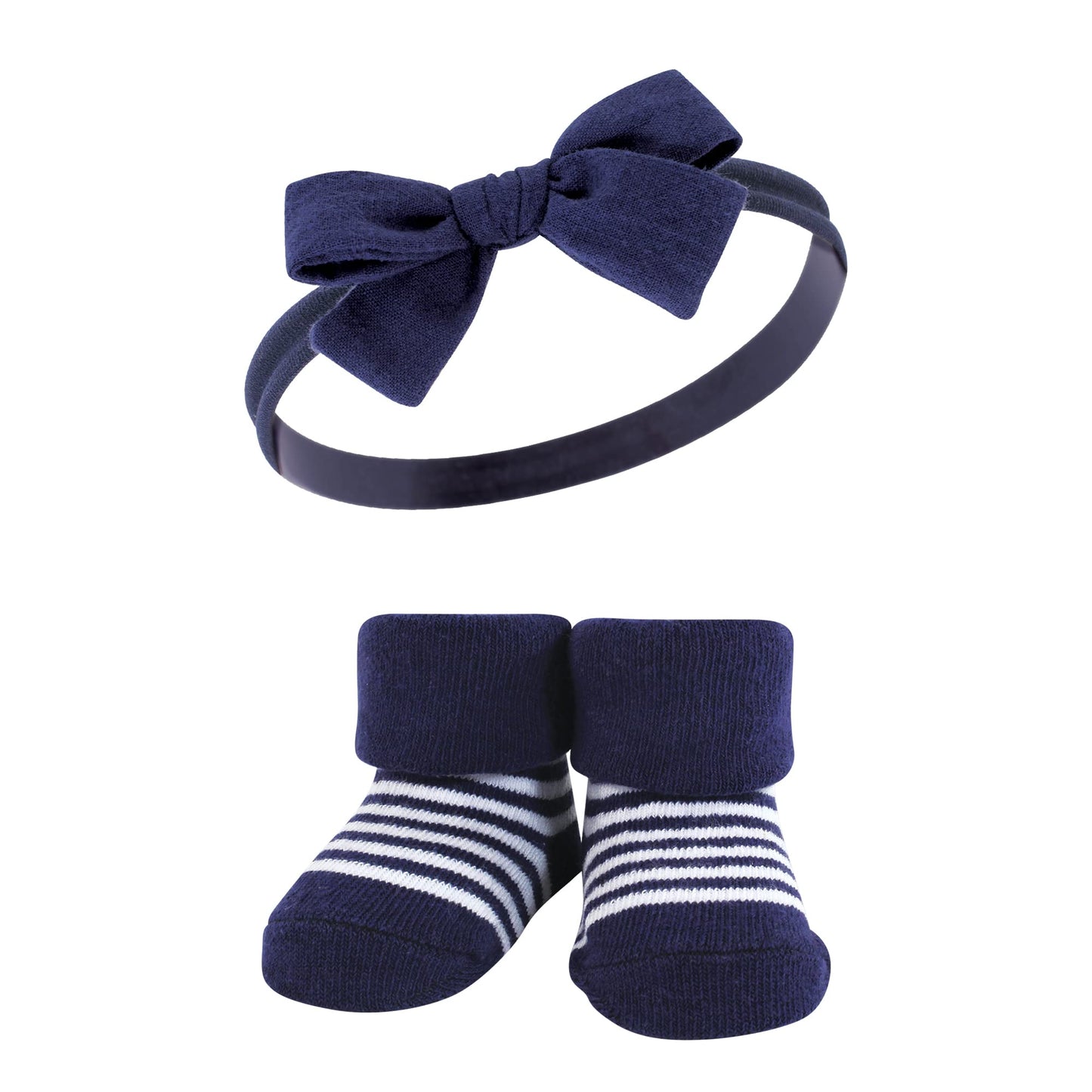 Hudson Baby Baby Girls' Headband And Socks Giftset, Navy Coral, One Size
