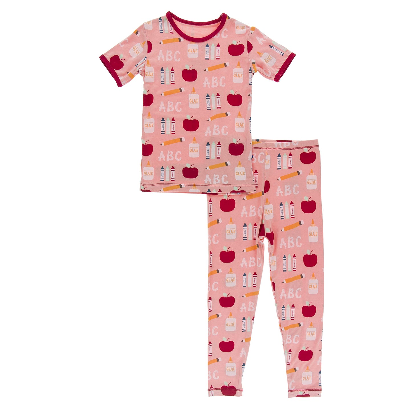 Kickee 1St Day Of School Abcs Pajama Set, Snug Pajamas For Boys And Girls (Blush First Day Of School - 2T)