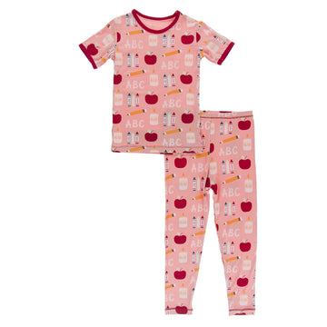 Kickee 1St Day Of School Abcs Pajama Set, Snug Pajamas For Boys And Girls (Blush First Day Of School - 2T)