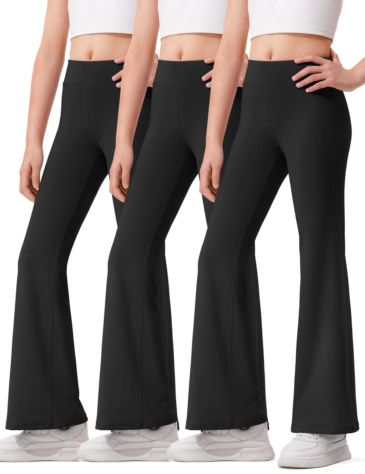 HASMES 3 Pack Girls Flare Leggings Kids Bell Bottom High Waisted Dance Yoga Pants Activewear, Black+black+black, 1112 Years