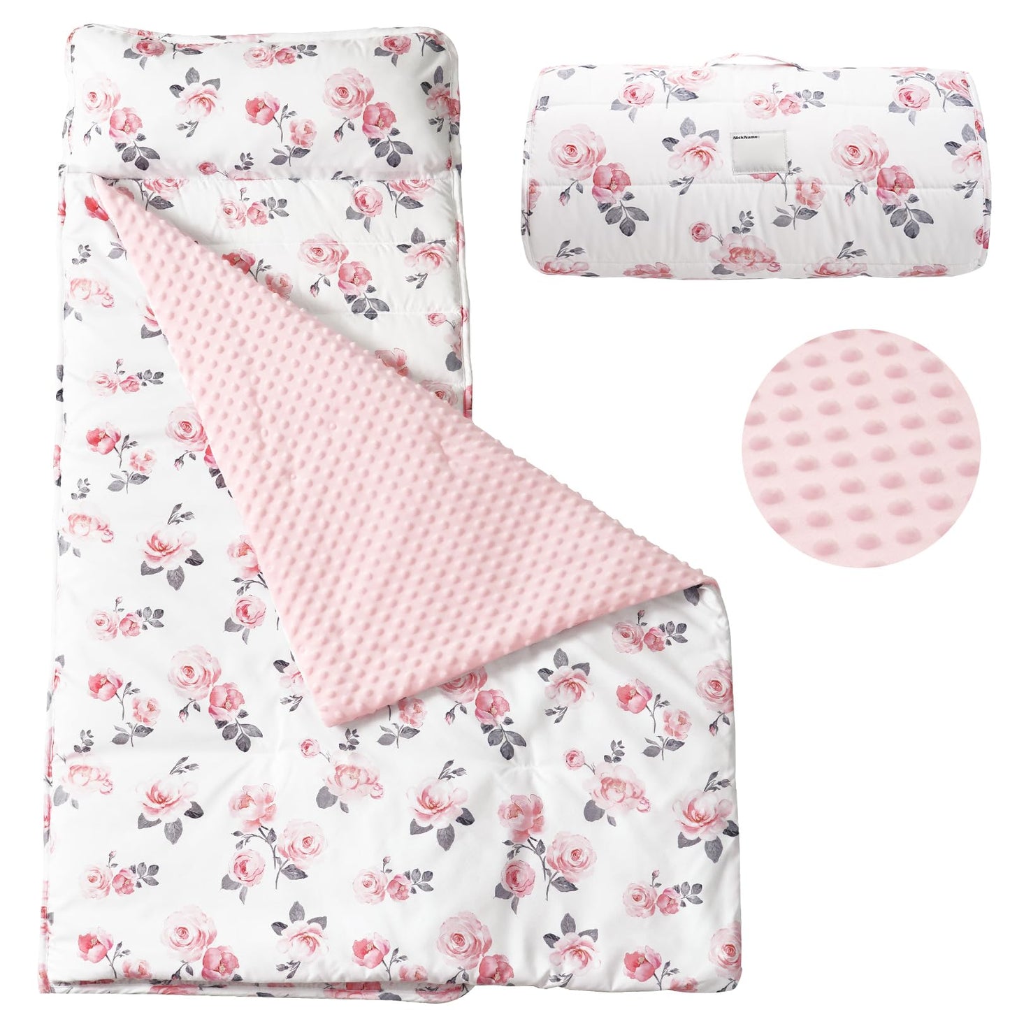 Phf Toddler Nap Mat With Removable Pillow And Minky Fleece Blanket, Rollup Design Warm Slumber Bags For Girls, 50 'X20 'X2 '