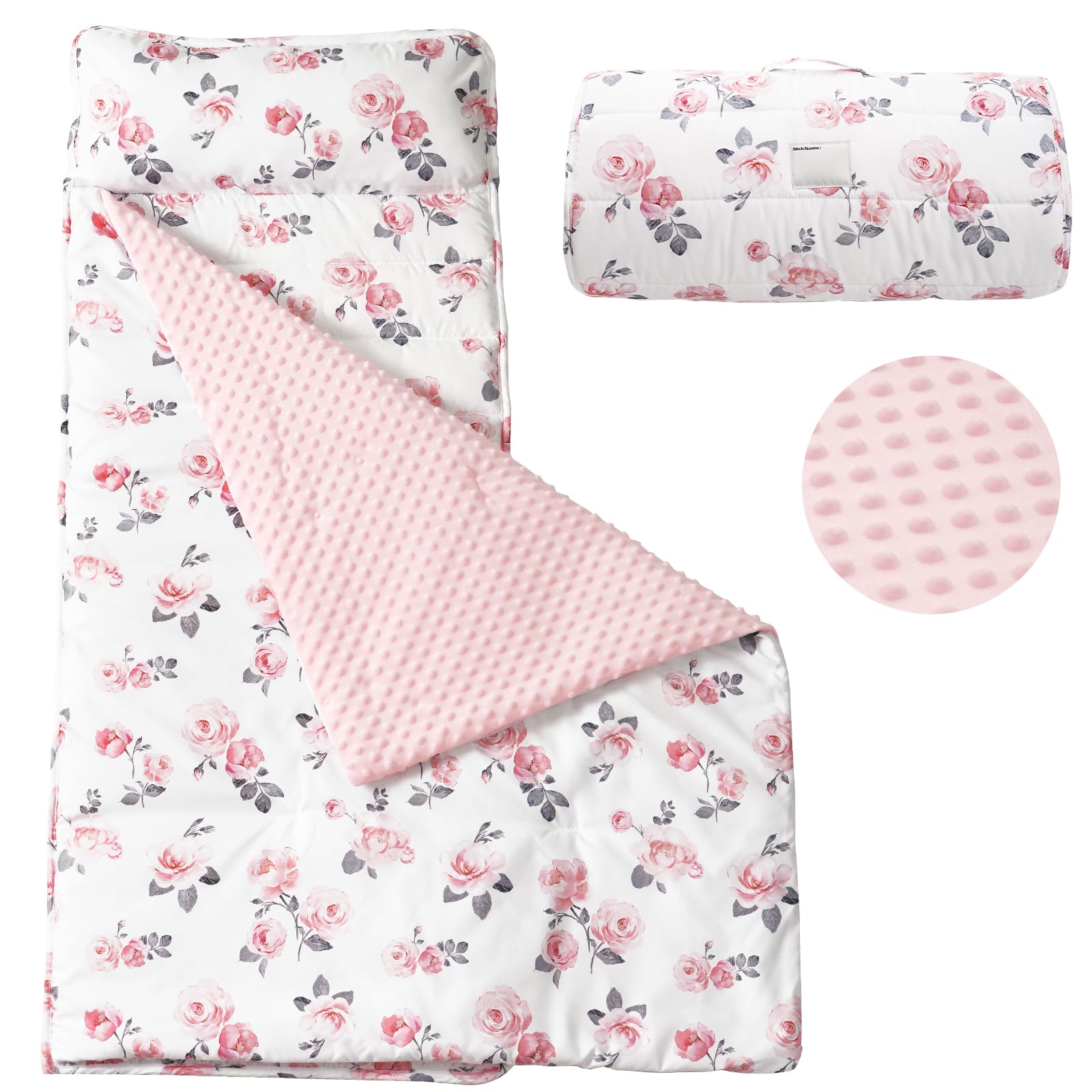 Phf Toddler Nap Mat With Removable Pillow And Minky Fleece Blanket, Rollup Design Warm Slumber Bags For Girls, 50 'X20 'X2 '