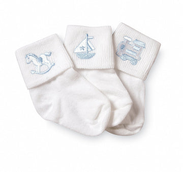 Jefferies Socks Baby Boy Collection Appliques, 3 Pack, White, 1-3 Months