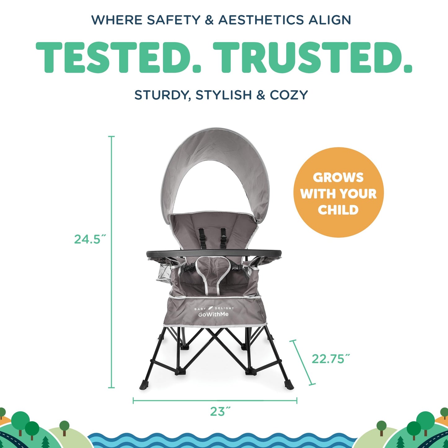 Baby Delight Go With Me Jubilee Deluxe Portable Chair | Indoor And Outdoor | Sun Canopy | Grey